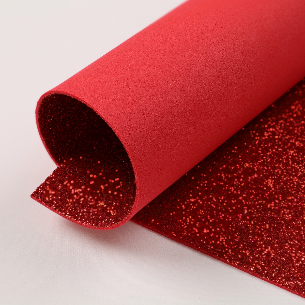 Fogli Gomma Crepla Glitter 14 colori spessore 1,6mm - Misura 33x25cm -  Rosso 