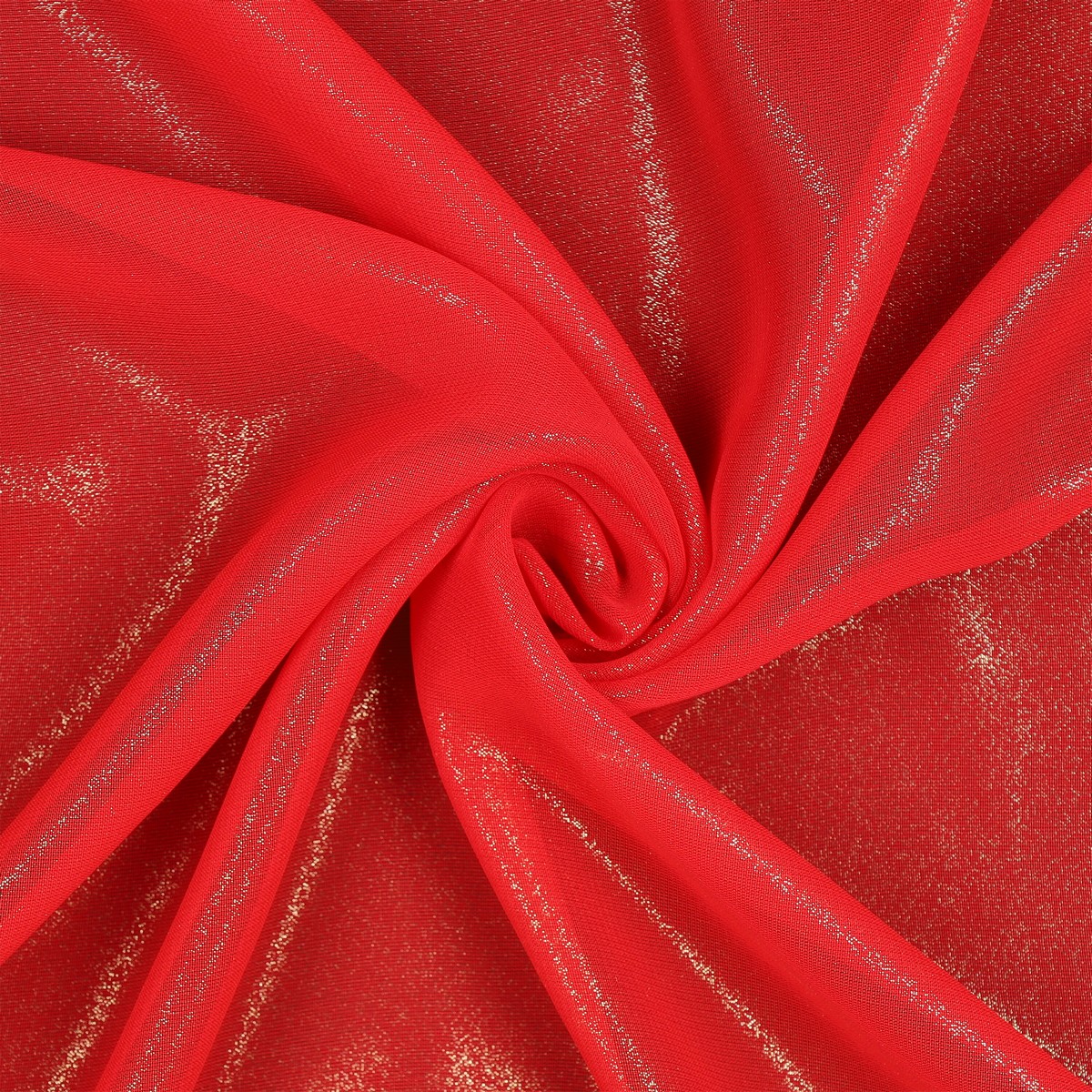Tessuto Chiffon Glitter - Colore Rosso - Glitter Oro - www