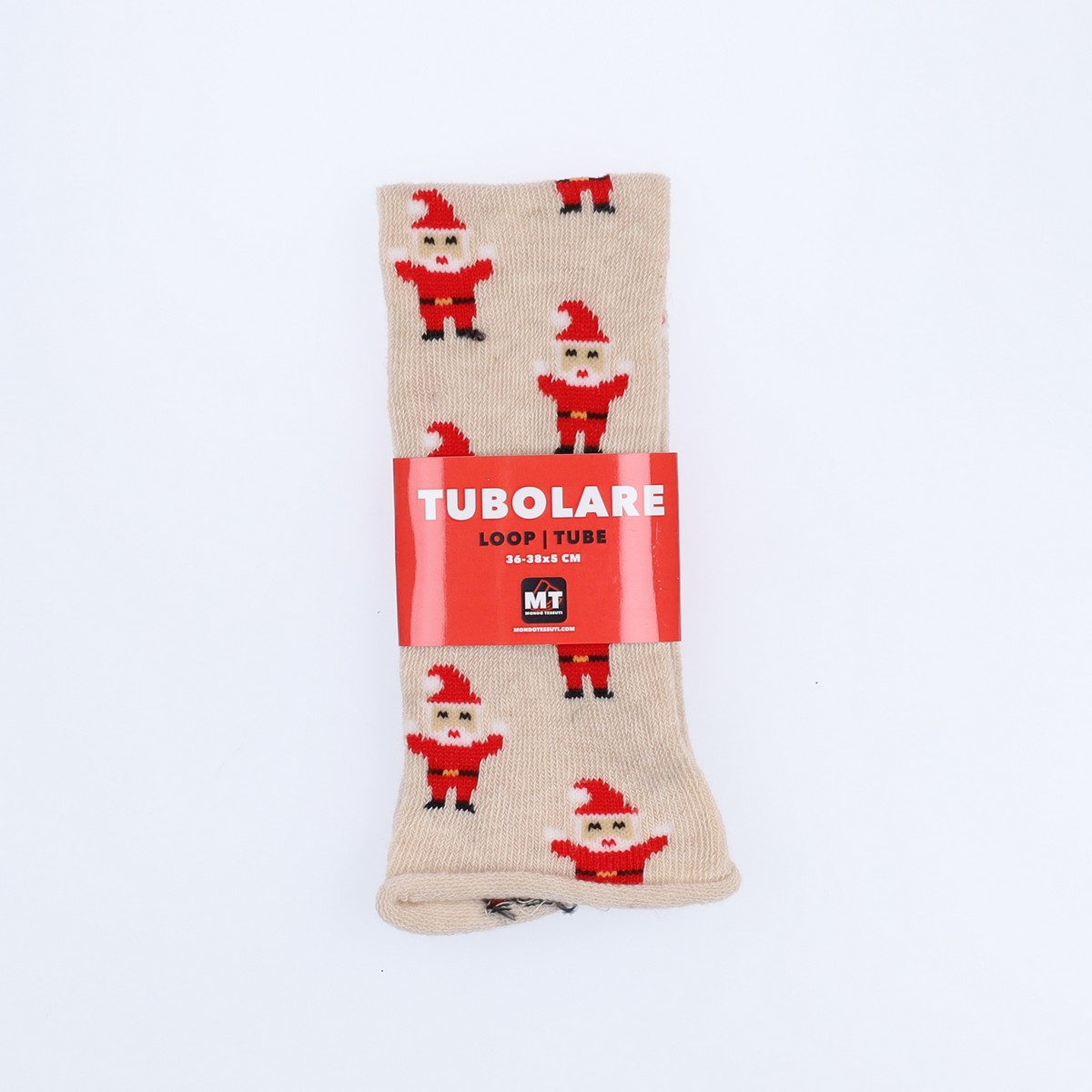Tubolare Elasticizzato In Maglia - Babbo Natale 5cm Panna