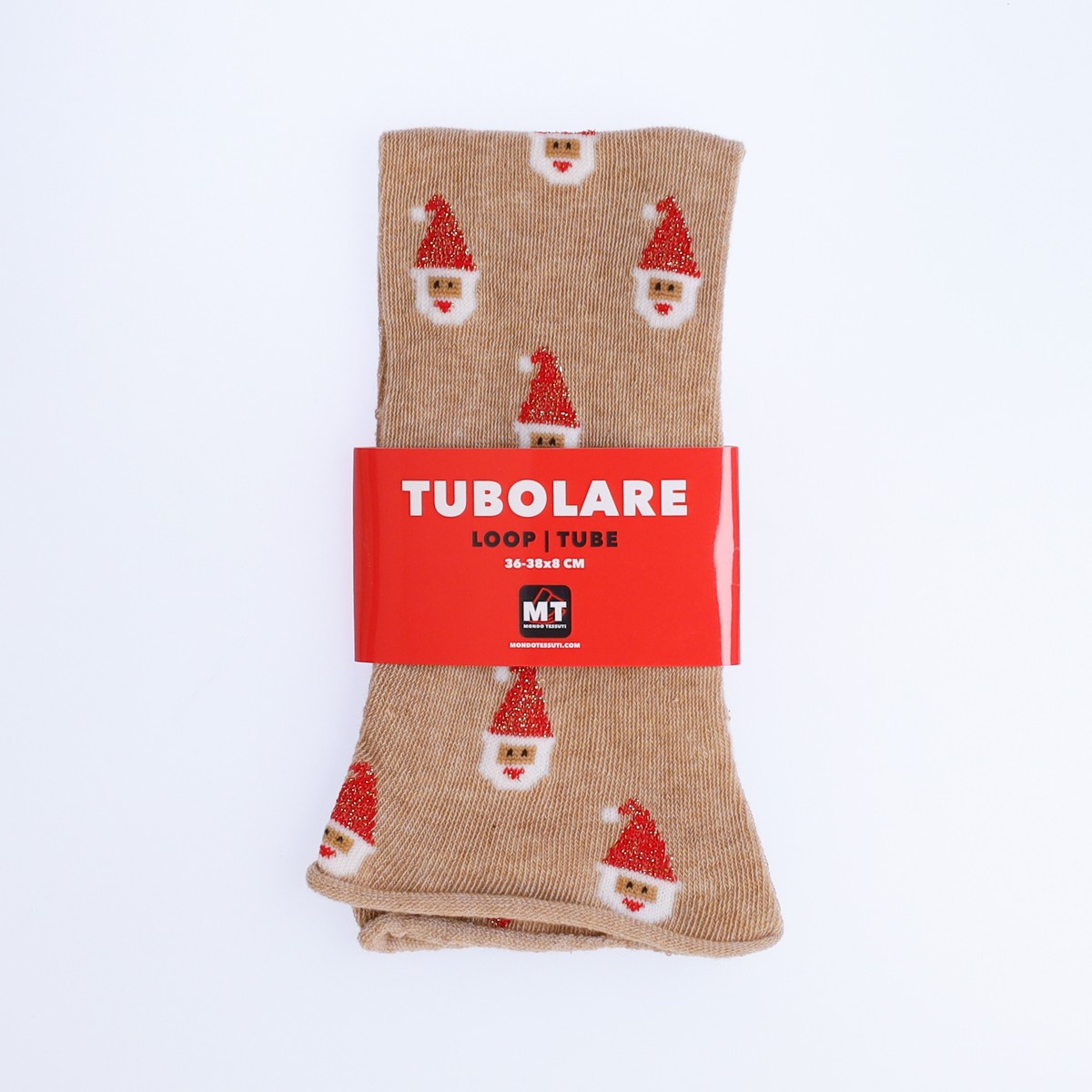 Tubolare Elasticizzato In Maglia - Babbo Natale Cappello Glitter 8cm Tortora