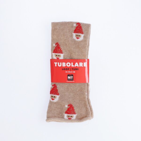 Tubolare Elasticizzato In Maglia - Babbo Natale Cappello Glitter 5cm Tortora