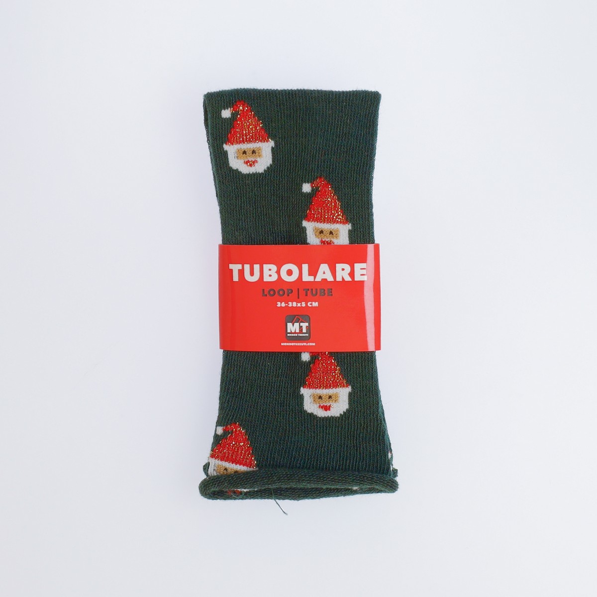 Tubolare Elasticizzato In Maglia - Babbo Natale Cappello Glitter 5cm Verde Inglese
