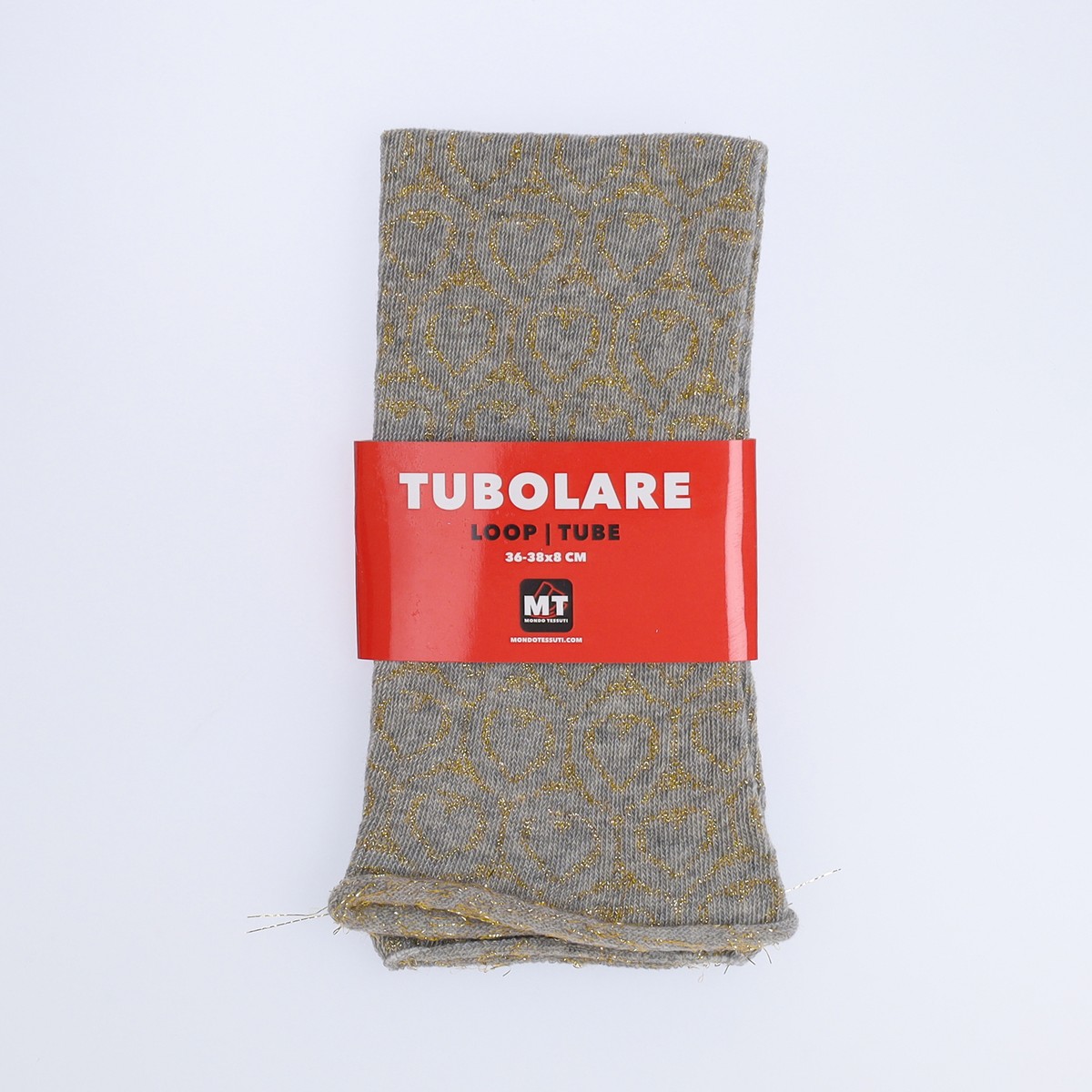 Tubolare Elasticizzato In Maglia - Cuore Glitter 8cm Grgio Chiaro