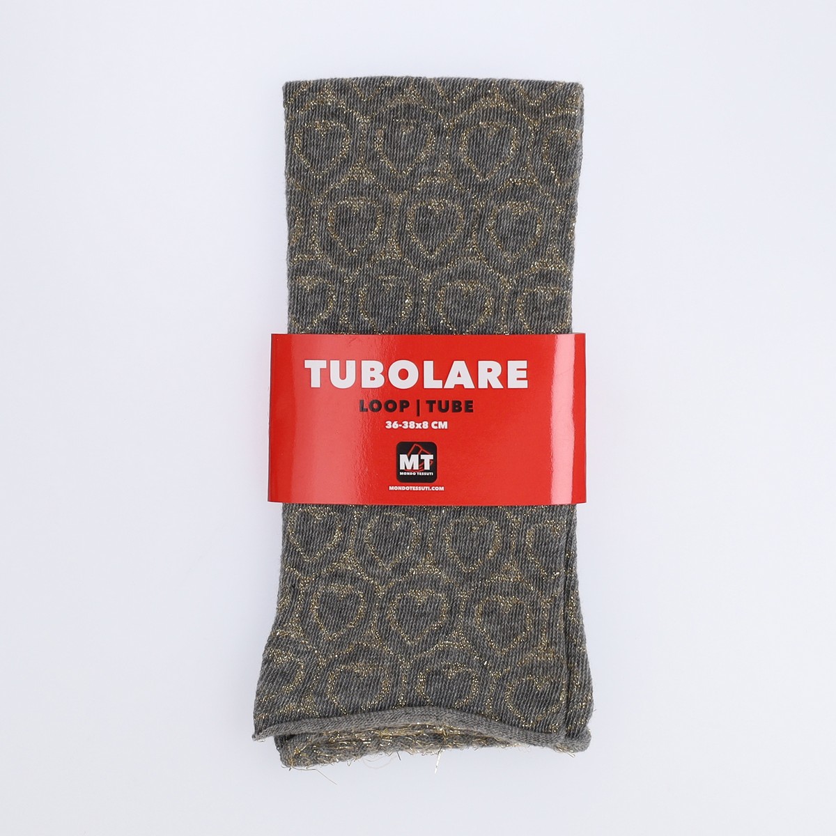 Tubolare Elasticizzato In Maglia - Cuore Glitter 8cm Grigio Scuro