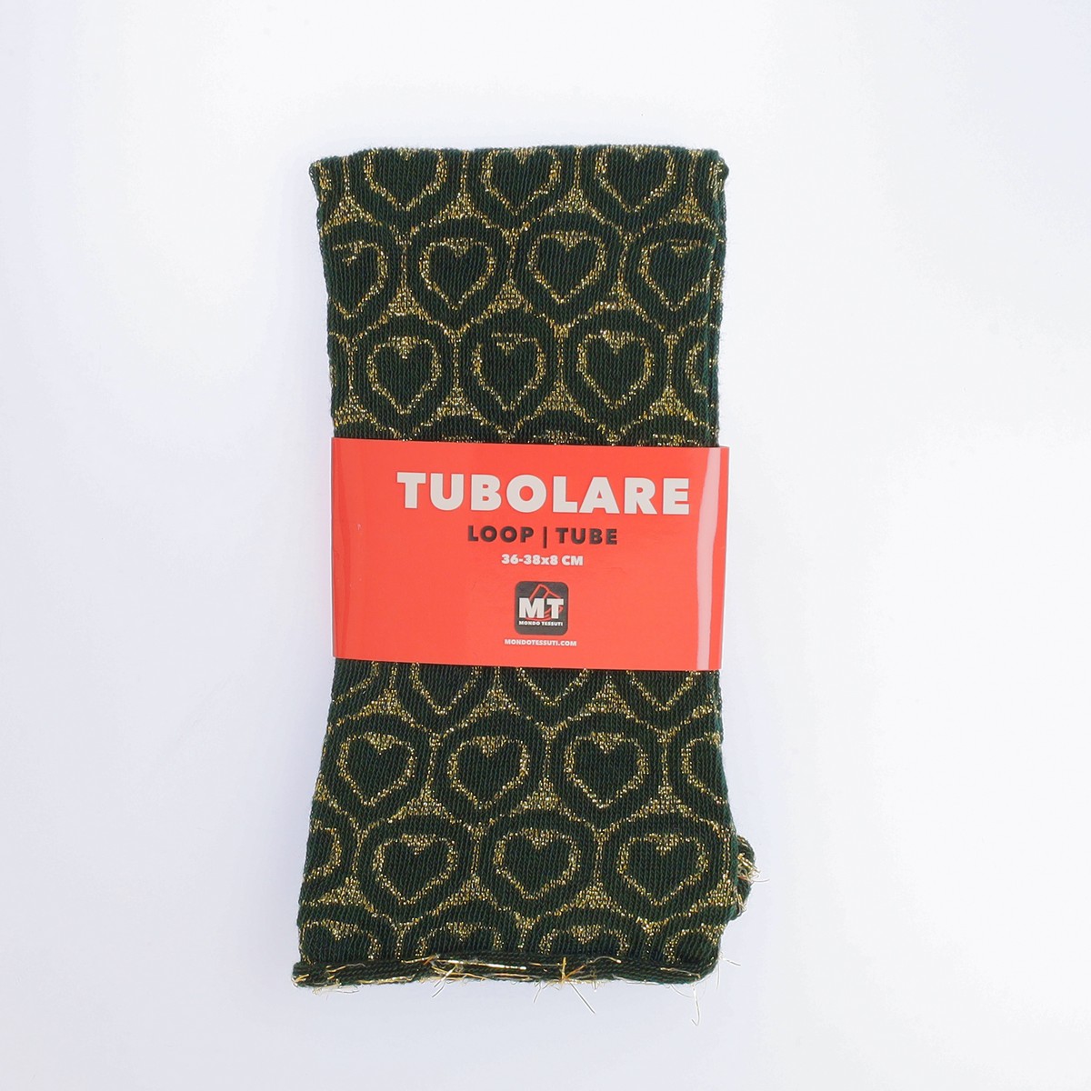 Tubolare Elasticizzato In Maglia - Cuore Glitter 8cm Verde Inglese