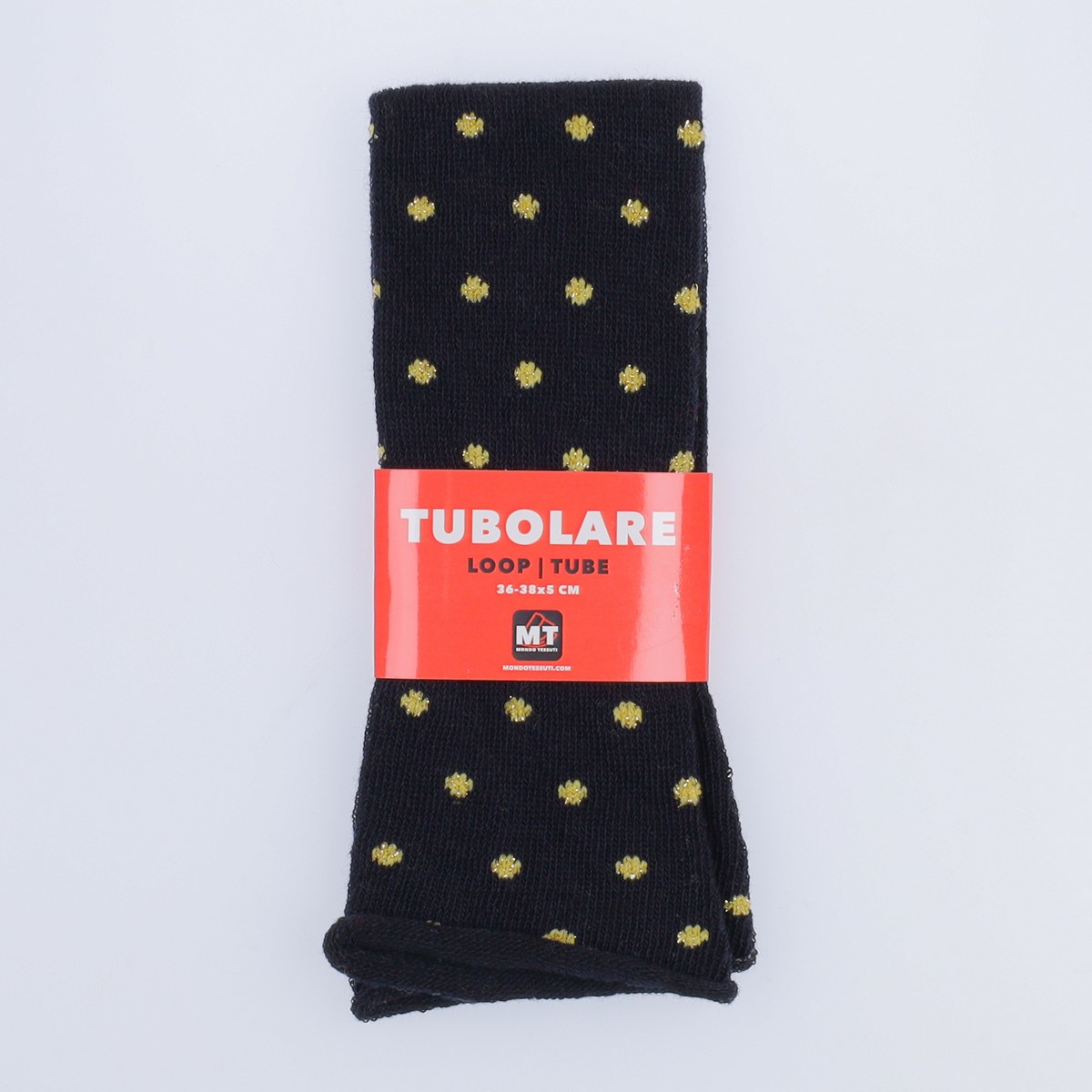 Tubolare Elasticizzato In Maglia - Pois Oro 5cm Blu Navy