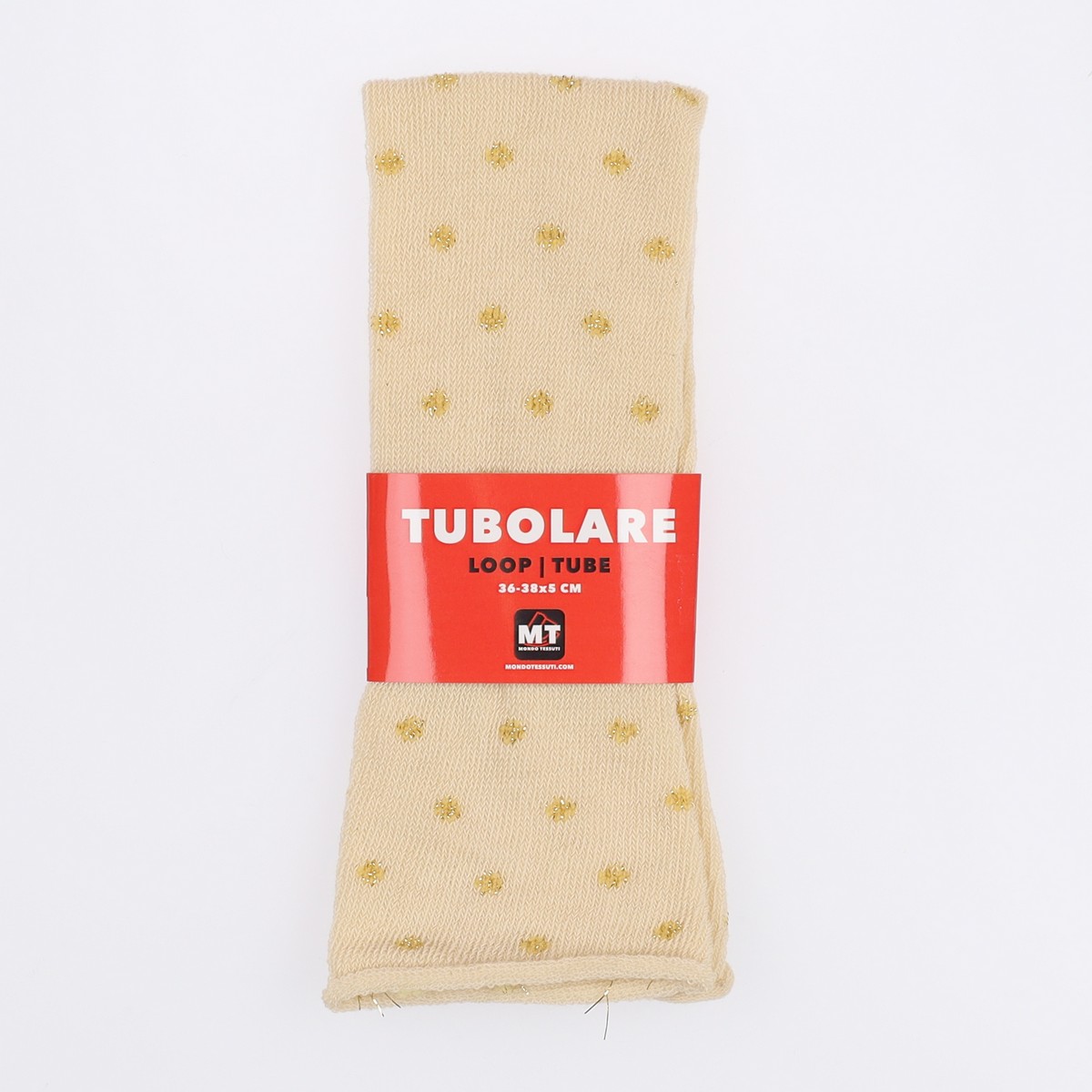 Tubolare Elasticizzato In Maglia - Pois Oro 5cm Panna