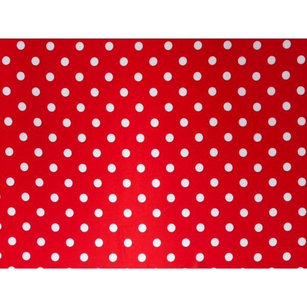 Tessuto Raso Stampato Fantasia - Pois Grande Bianco fondo Rosso