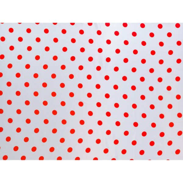 Tessuto Raso Stampato Fantasia - Pois Grande Rosso fondo Bianco