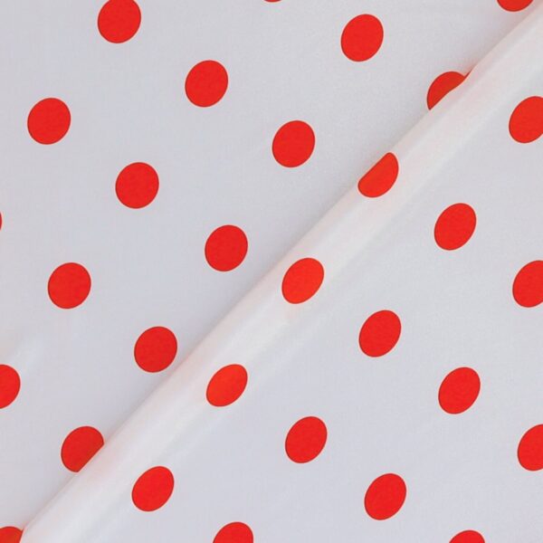 Tessuto Raso Stampato Fantasia - Pois Grande Rosso fondo Bianco