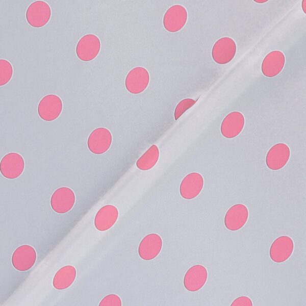 Tessuto Raso Stampato Fantasia - Pois Grande Rosa fondo Bianco