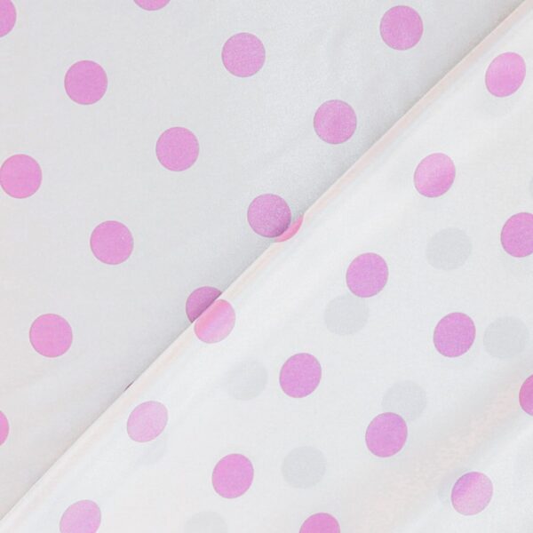 Tessuto Raso Stampato Fantasia - Pois Grande Lilla fondo Bianco