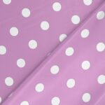 Tessuto Raso Stampato Fantasia - Pois Grande Bianco fondo Lilla