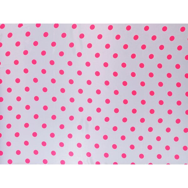 Tessuto Raso Stampato Fantasia - Pois Grande Fucsia fondo Bianco