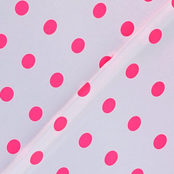 Tessuto Raso Stampato Fantasia - Pois Grande Fucsia fondo Bianco