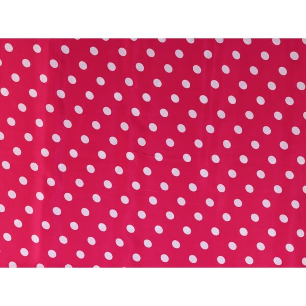Tessuto Raso Stampato Fantasia - Pois Grande Bianco fondo Fucsia