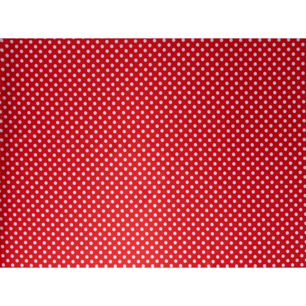 Tessuto Raso Stampato Fantasia - Pois Piccolo Bianco fondo Rosso