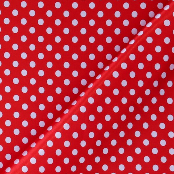Tessuto Raso Stampato Fantasia - Pois Piccolo Bianco fondo Rosso