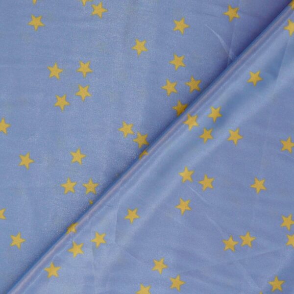Tessuto Raso Stampato Fantasia - Stelline Oro fondo Celeste