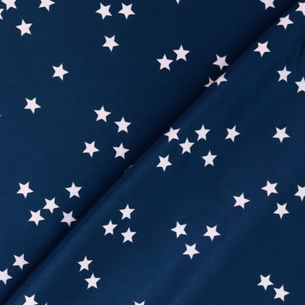 Tessuto Raso Stampato Fantasia - Stelline Bianche fondo Blu