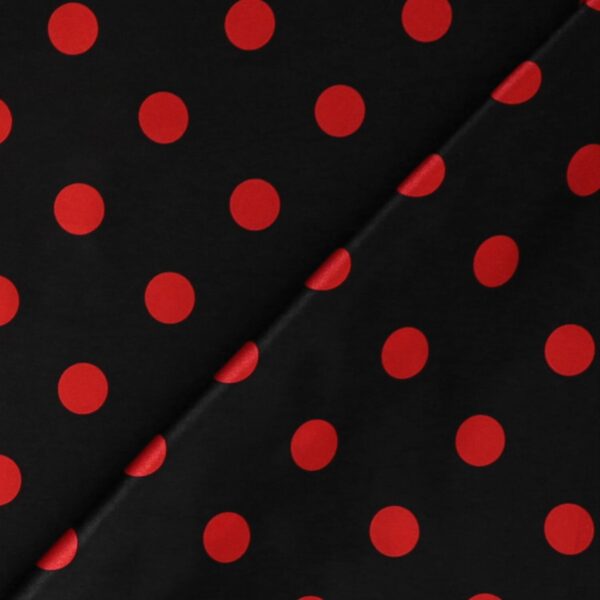 Tessuto Raso Stampato Fantasia - Pois Grande Rosso fondo Nero