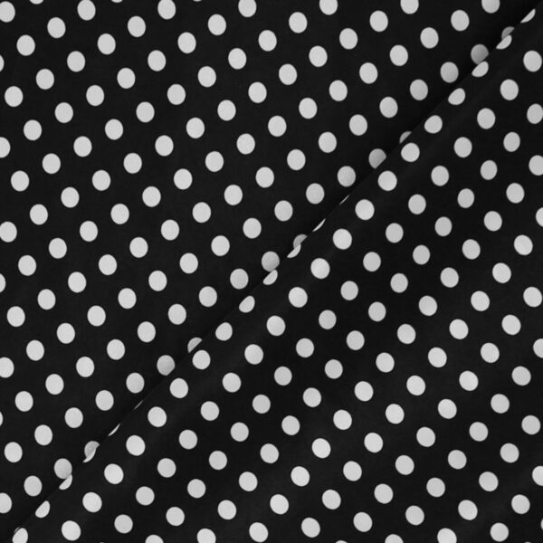 Tessuto Raso Stampato Fantasia - Pois Piccolo Bianco fondo Nero