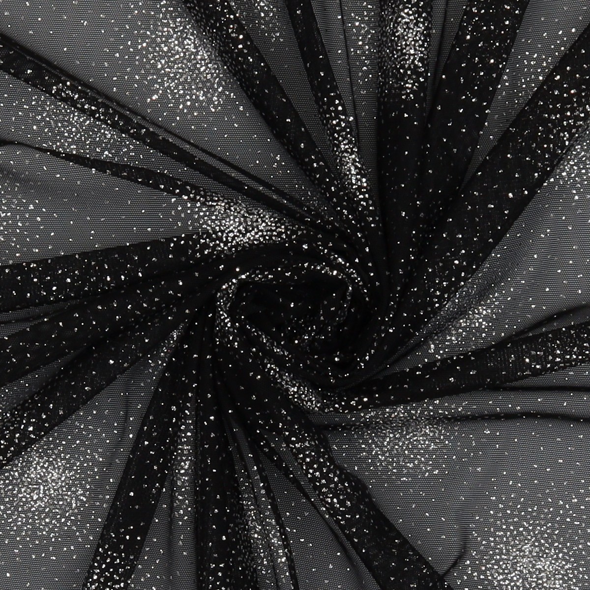 Tessuto Mesh (Tulle) Monoelastico Esplosione Glitter - al Metro - Nero  Glitter Argento 