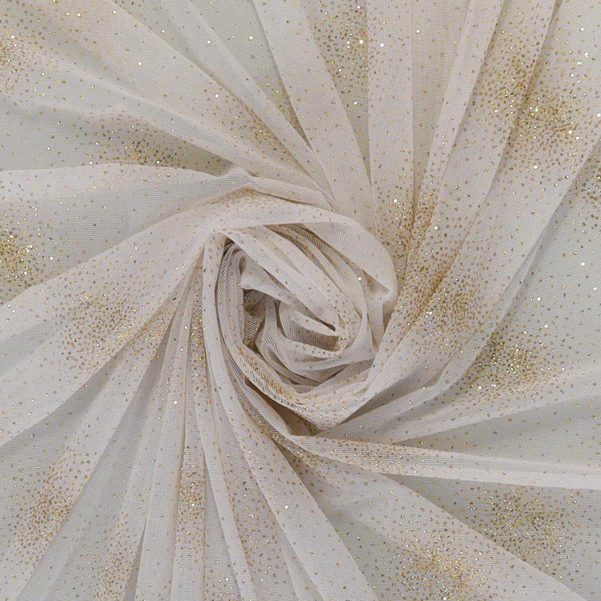 Tessuto Mesh (Tulle) Monoelastico Esplosione Glitter - al Metro - Bianco  Glitter Oro 
