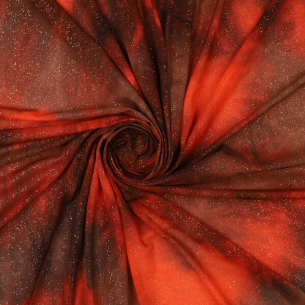 Mesh (Tulle) Bielastico Maltinto Glitter al Metro - Fuoco Glitter Arancio