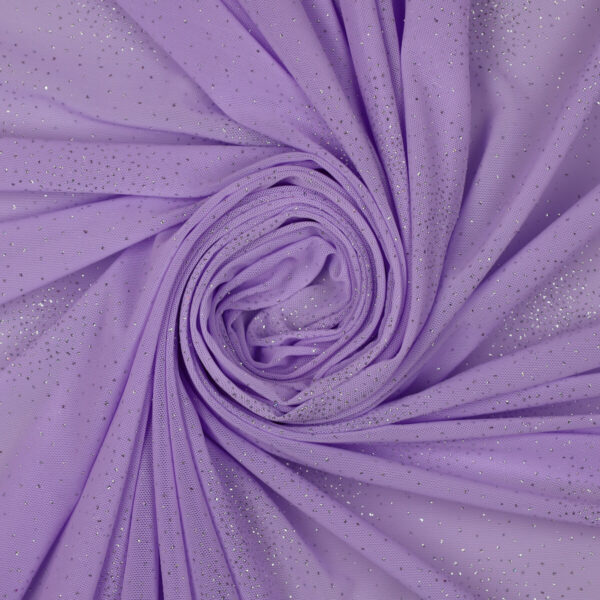 Tessuto Mesh (Tulle) Monoelastico Esplosione Glitter - al Metro - Lilla Glitter Argento