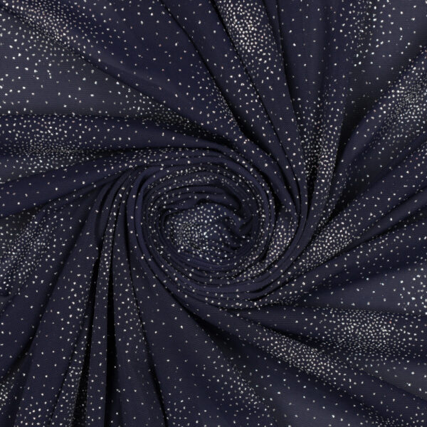 Tessuto Mesh (Tulle) Monoelastico Esplosione Glitter - al Metro - Blu Navy Glitter Argento