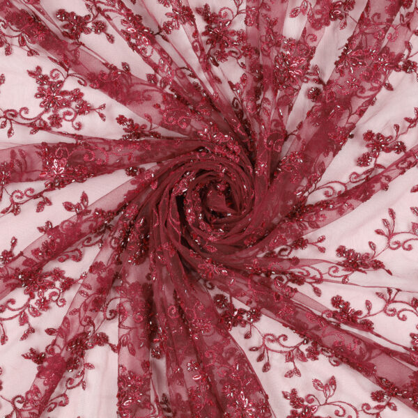 Pizzo Macramè Pregiato – Fantasia Fiorellino – Mezzo Metro – Bordeaux