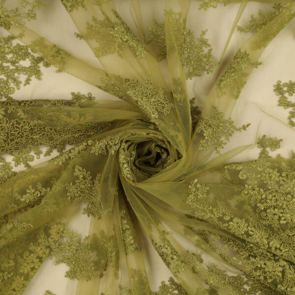 Pizzo Macramè Pregiato - Fantasia Giglio - al Metro - Verde Oliva
