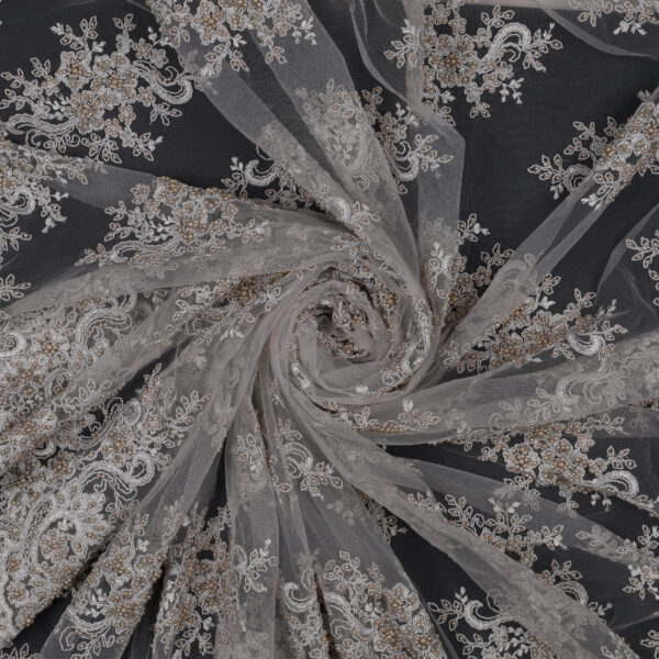 Pizzo Macramè Pregiato – Fantasia Cristallo Fiorito – Mezzo Metro – Grigio Perla