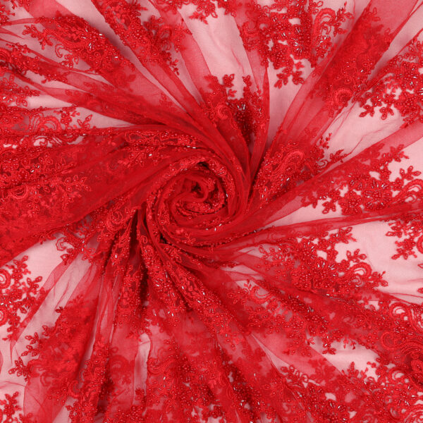 Pizzo Macramè Pregiato – Fantasia Cristallo Fiorito – Mezzo Metro – Rosso