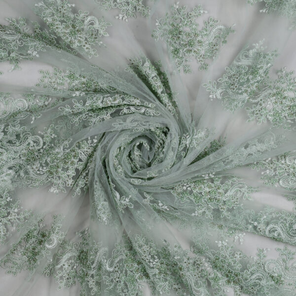 Pizzo Macramè Pregiato – Fantasia Cristallo Fiorito – Mezzo Metro – Verde Acqua