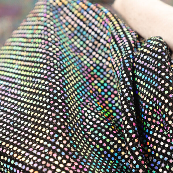 Paillettes Elastica Cerchio - al Metro - Nero Paillettes Argento Multicolor